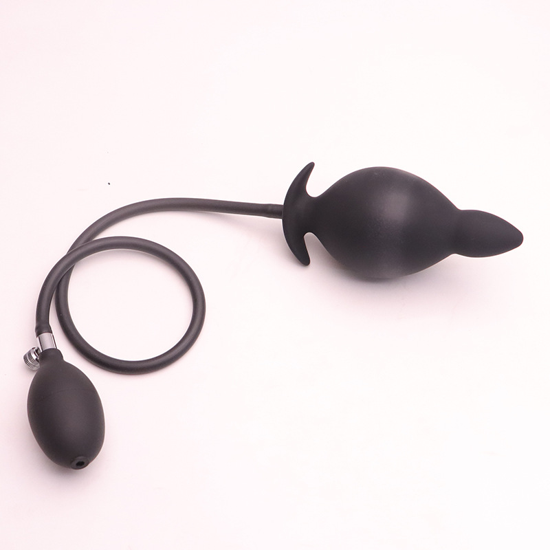 Inflatable Anal Beads Plug with Three Beads, Silicone Body, Black — detail image 24