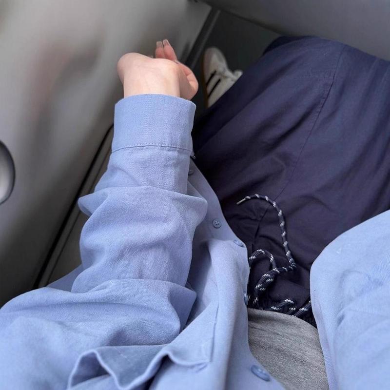纯棉蓝色衬衫女秋季现款高级感宽松休闲百搭显瘦通勤衬衣外套上衣|undefined
