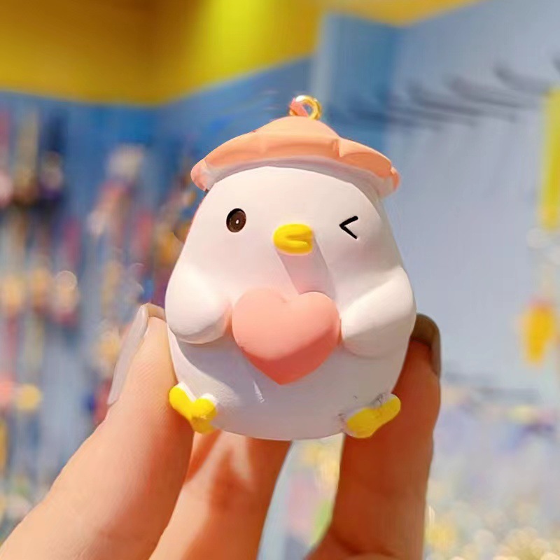 New Year Cartoon Christmas Little Duck For Women Cute Exquisite Resin Figurine Keychain Backpack Pendant Gift_voghion.com