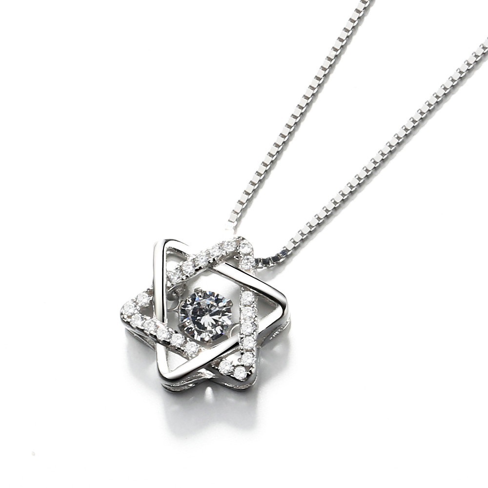S925 Sterling Silver Six-pointed Star Pendant Necklace With Diamonds_voghion.com