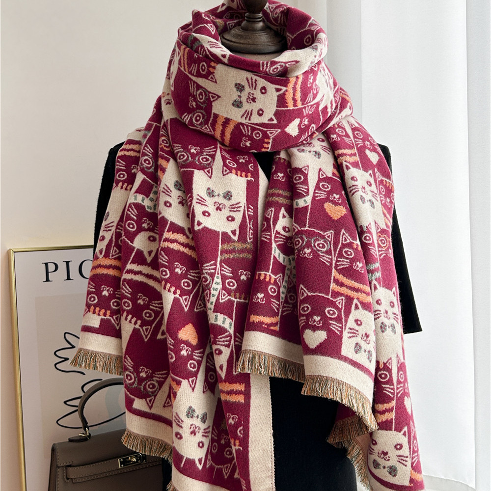 550g Weight Scarf Classification Women's Vacation Simple Style Color Block Imitation Cashmere Printing Scarf