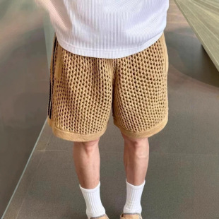 Edison Chen Jennie Collaboration Hollow Mesh Knit Top Three-Stripe Shorts Casual Pants Unisex Trendy Cotton