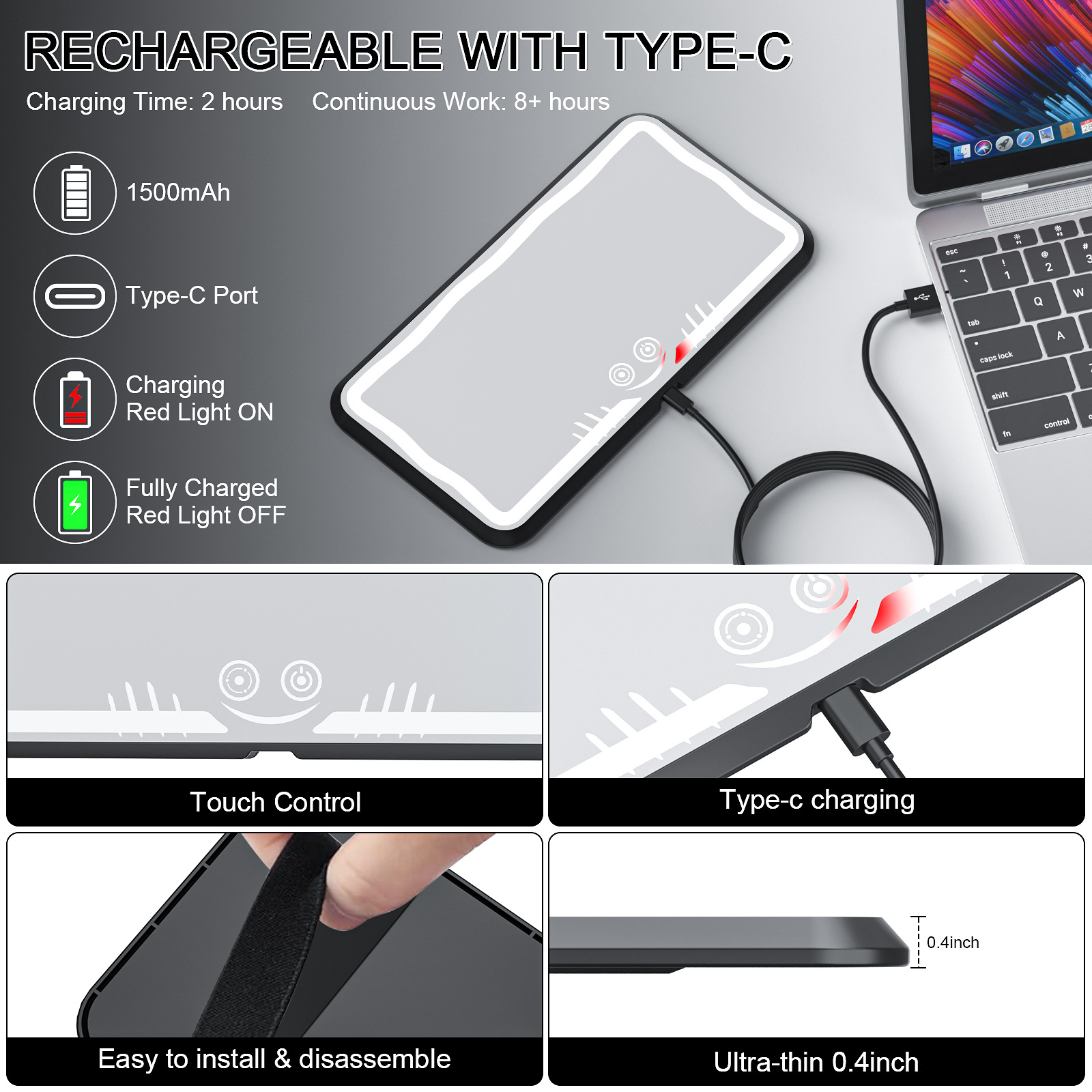 Cross-Border Car Sun Visor Makeup Mirror Led Car Makeup Mirror, New Appearance Design with Three Color Temperatures and Adjustable Lighting
