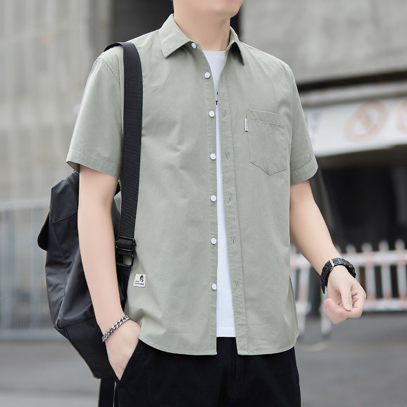 [100% Cotton] Summer Pure Cotton Short-Sleeved Shirt for Men, Workwear, Solid Color Half-Sleeved Shirt, Thin Jacket, Casual and Loose-Fitting