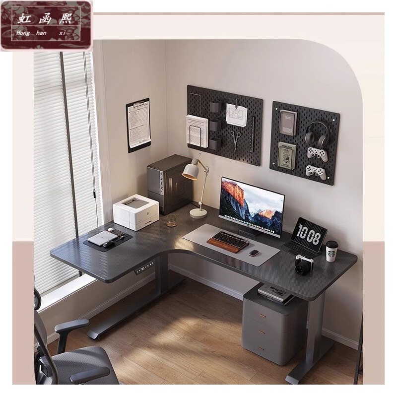 Corner Electric Adjustable Table Solid Wood Home Office Desk Study Desk L-Shaped Workbench Corner Adjustable Computer Table