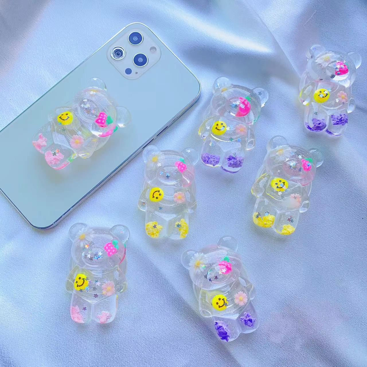 Buntes lächelndes Gesicht, dreidimensionale Wolke, Bären-Airbaghalter, fünfeckiger Stern, glitzerndes Rosa, koreanischer Desktop,_voghion.com