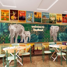 泰式壁纸泰国风情海报画按摩馆装修墙纸东南亚风格餐厅背景墙壁布