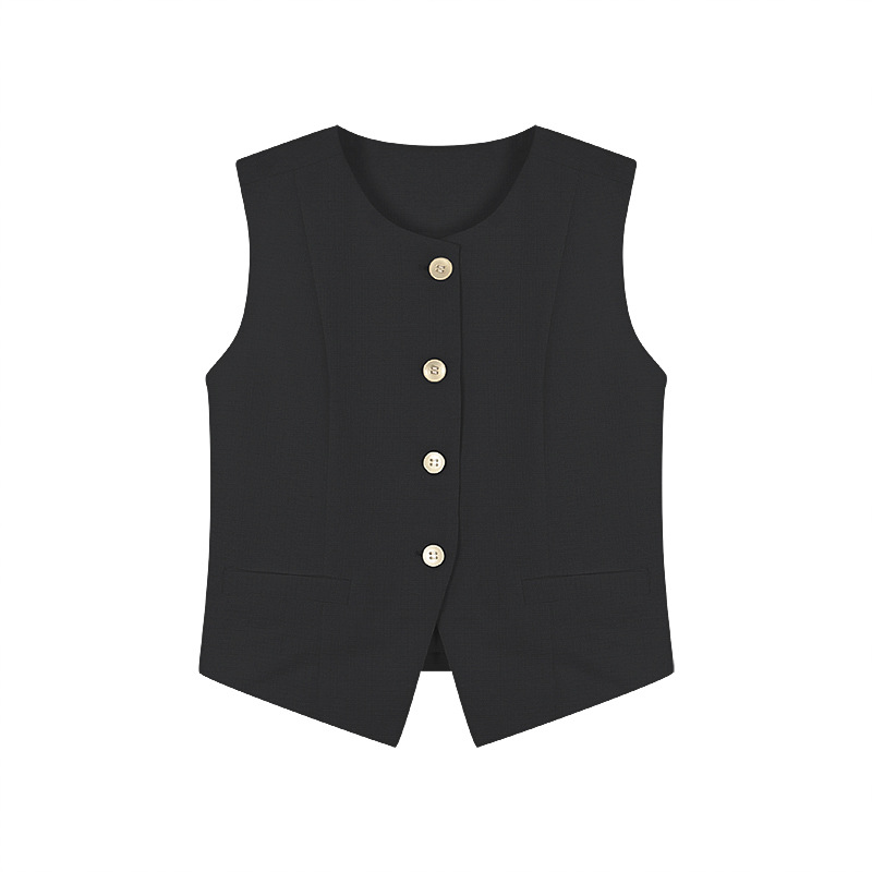 [Berkeley Gold] Chaleco de traje negro con cuello en V verano de las mujeres nuevo chaleco sin mangas superior X6755 image 6