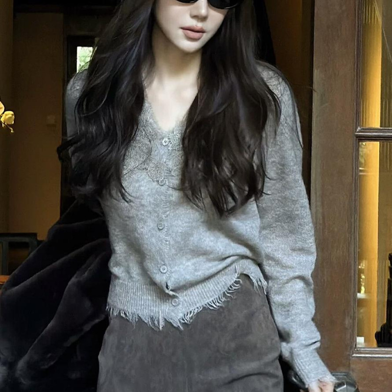 Mi Hua Loose and Lazy Lace Cashmere Sweater for Women, Stylish and Unique Knitted Cardigan Mi Hua Loose and Lazy Lace Cashmere Sweater for Women, Stylish and Unique Knitted Cardigan