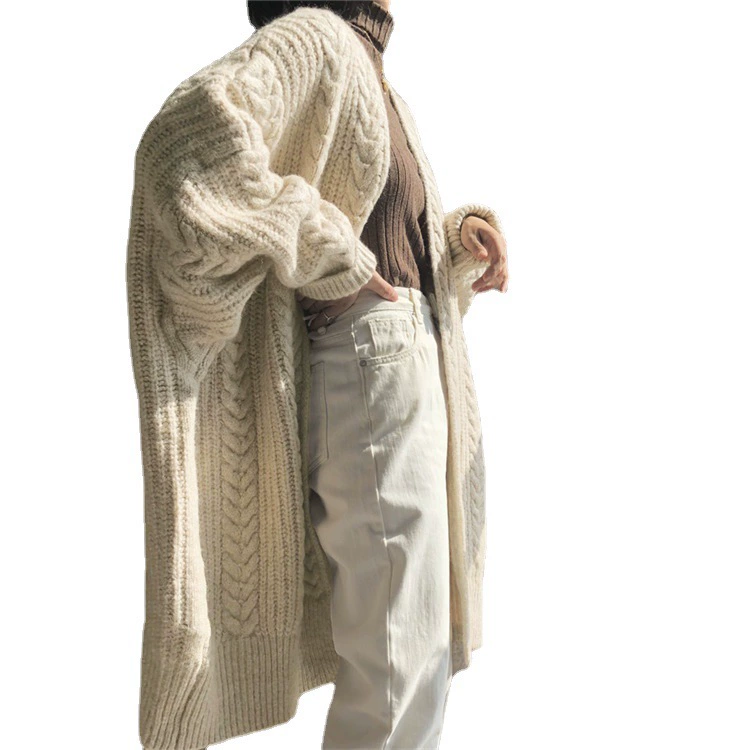 Long Cable-Knit Cardigan, Retro Demi-Season, Oversized, One Size