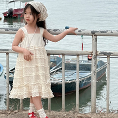 女童2024夏季新款連衣裙韓國童裝兒童設計感氣質拼接中長款吊帶裙