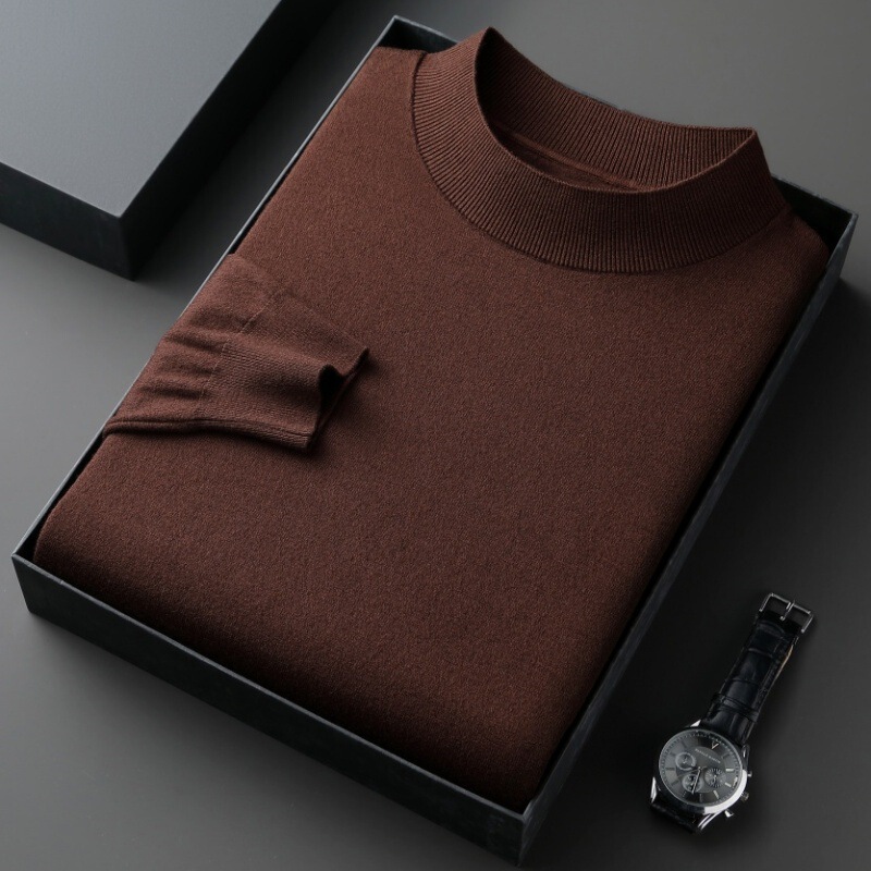 New Spring and Autumn Fine Imitation with Wool Mulberry Silk Men's Round Half High Neck New Men's Sweater Sweater Men's Wear