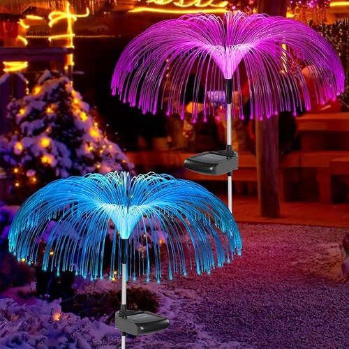 Solar jellyfish lamp LED colorful color-changing fiber optic jellyfish lamp outdoor garden lamp Solar double-layer jellyfish lamp