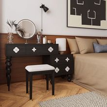 法式复古实木黑色梳妆台边柜一体小型卧室美式化妆台小户型化妆桌