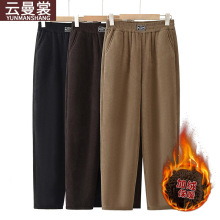 妈妈加绒裤子加肥加大码宽松中老年女裤老太太保暖棉裤奶奶灯芯绒