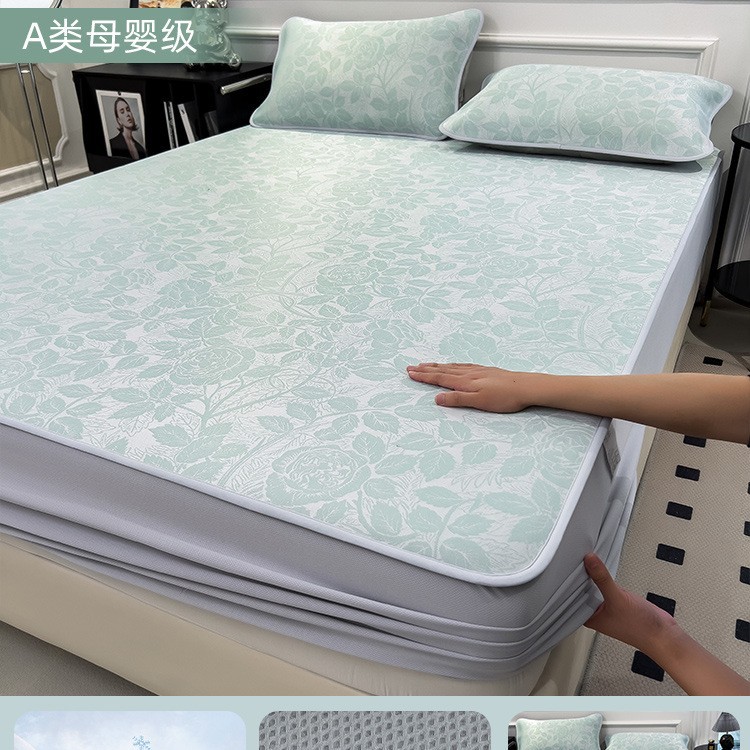 Cómodo sombrero de cama de seda de hielo de clase A pieza única verano 2025 nueva funda de colchón funda protectora estera funda de cama juego de tres piezas