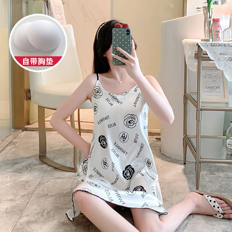 2024 pijama de verano cinta de simulación cojín de pecho delgado de dibujos animados sexy vestido de pijama de ropa de casa de mujer vestido unificado