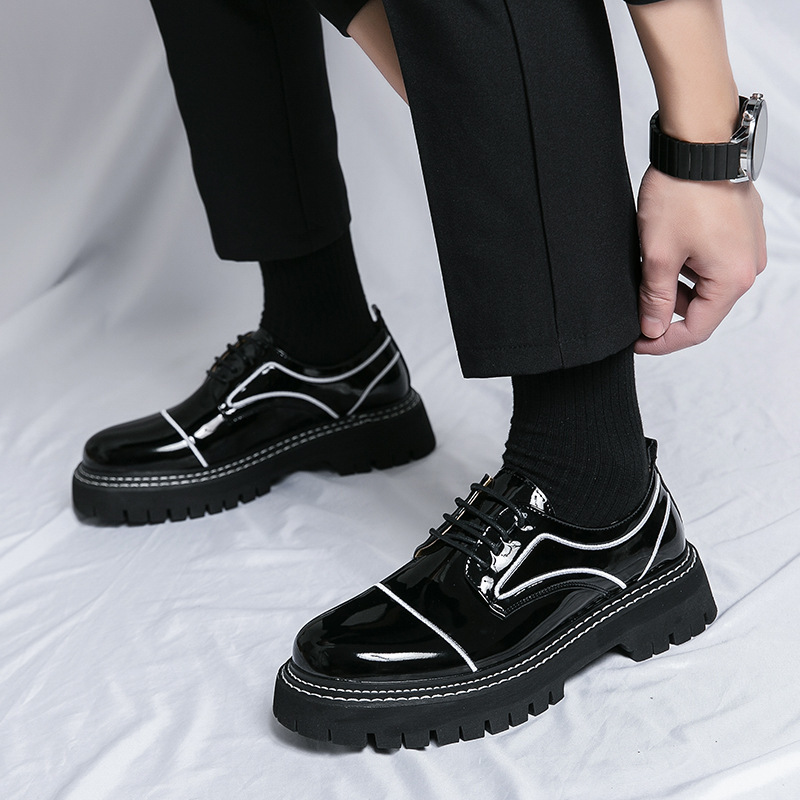 2024 Comercio exterior talla grande 47 zapatos de hombre suela gruesa zapatos de cuero de punta redonda de alto charol para hombre zapatos de vestir de negocios de moda brillante image 4