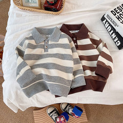 Children's spring striped lapel sweatshirt boys Korean tops new cotton spring and autumn long-sleeved Polo collar bottoming shirt