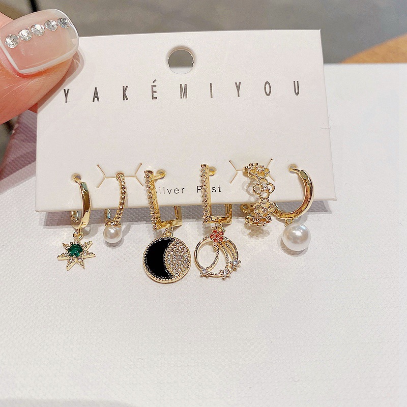 Fashion Inlaid Zircon Pearl Star Geometric Earrings Set Wholesale Jewelry Nihaojewelry display picture 9