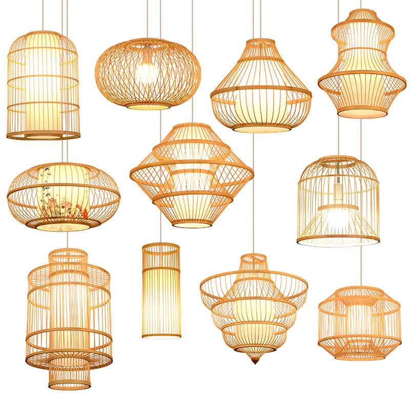 Araña de bambú de arte de bambú Restaurante pastoral simple chino Tienda Hotel B & B Dormitorio Balcón Linterna japonesa Lámpara