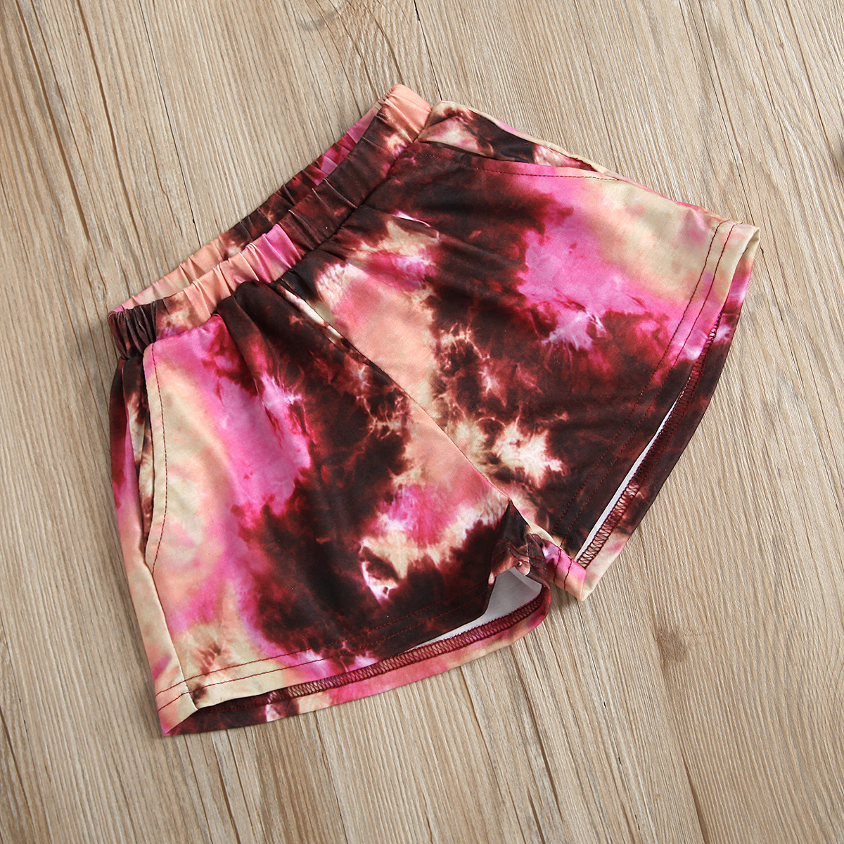 Kinder Tie-dye Rundhals Kurzarm Oberteil Und Rippshorts Set_voghion.com