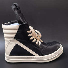 欧美经典款暗黑系秋冬高帮真皮ro倒三角情侣款厚底增高休闲板鞋男