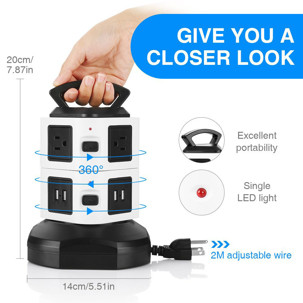 外贸出口美标排插多功能插排带USB防雷带过载立式插座智能插座