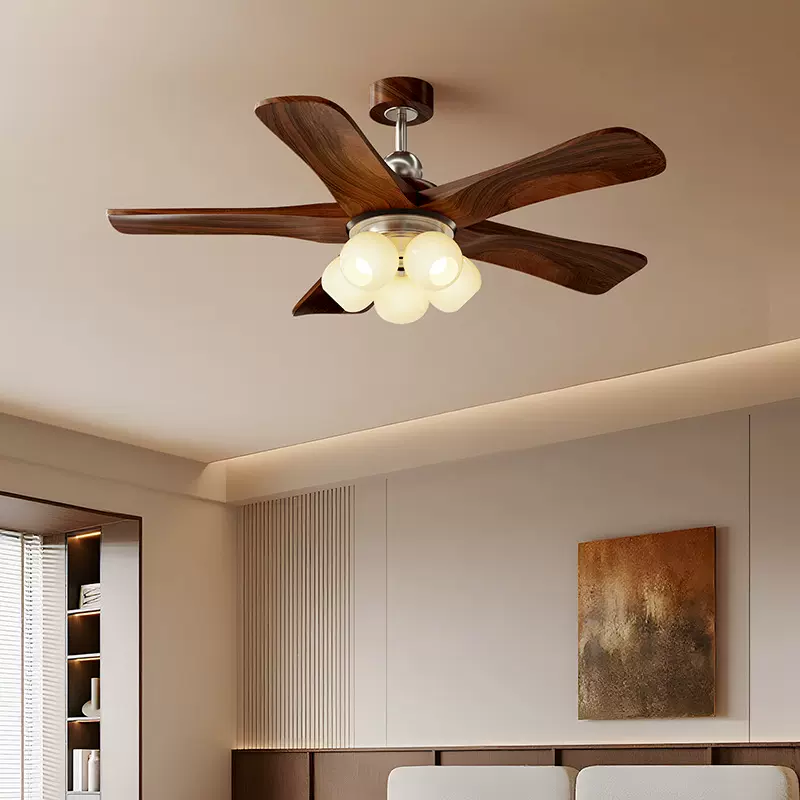 2025新款直叶风扇灯全光谱护眼客厅餐厅中古风家用一体电扇吊灯