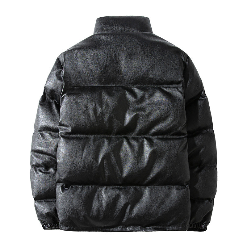 Cappotto in pelle PU di cotone alla moda in tinta unita da uomo, con colletto alto, invernale 2020_voghion.com