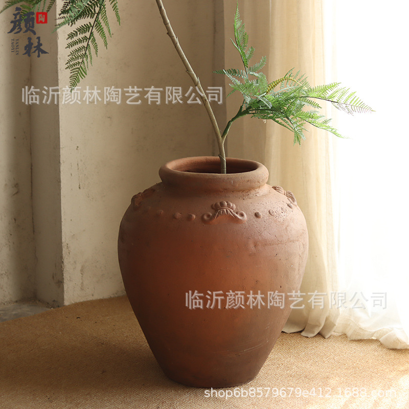 Gran barriga altar de cerámica, cerámica retro de tierra, cerámica gruesa hecha a mano, gran jarro, adornos residenciales, cerámica de viento silencioso.