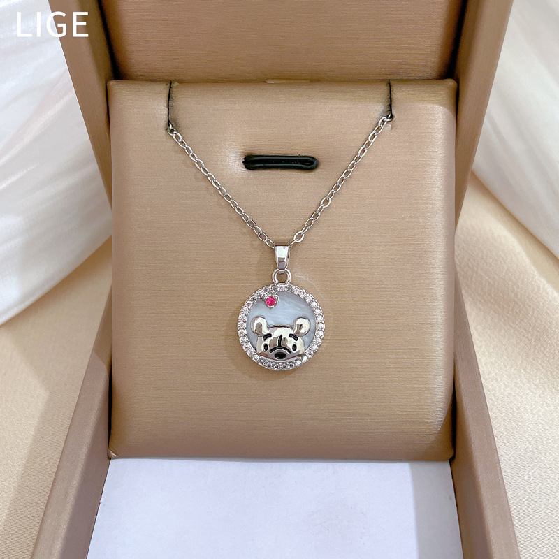 Gorgeous Bear Knot Necklace With Diamond Pendant In Titanium Steel_voghion.com
