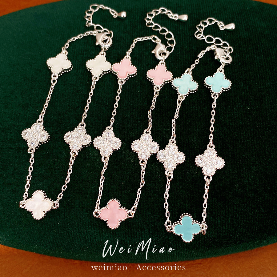 Brazalete de flores azules con diamantes, pequeña pulsera dulce y fresca, lujosa, alta calidad, moda diaria, joyas de brazales versátiles.