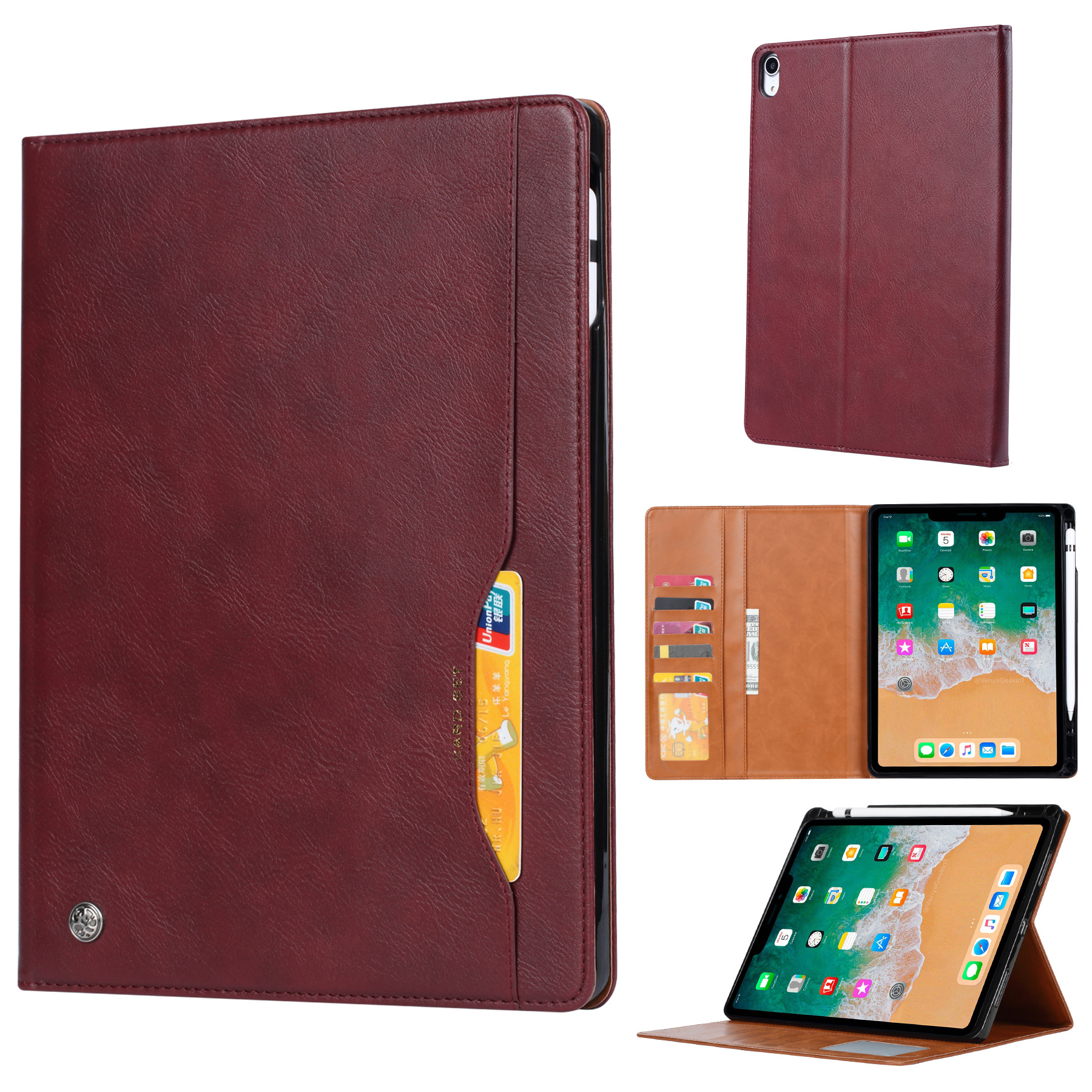 Funda de cuero para Apple mini7 con ranura para tarjetas, funda protectora con tapa abatible, funda protectora para ipad miniA17PRO, funda para teléfono móvil image 3