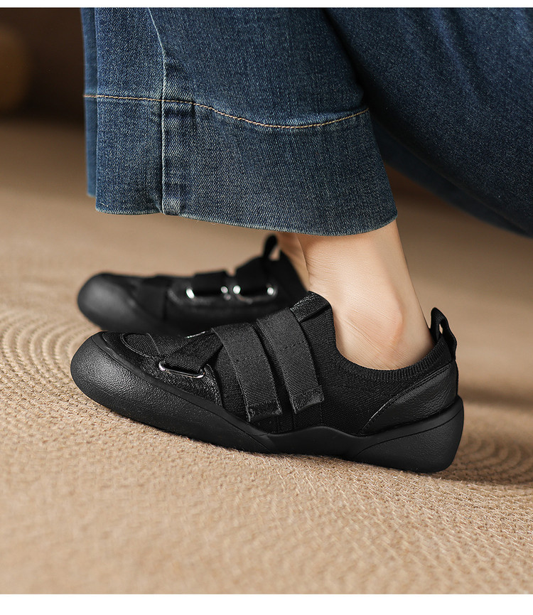 Giày sneaker nữ chunky đế dày da dê phối màu cao cấp — màu đen, màu trắng ngà chi tiết 12