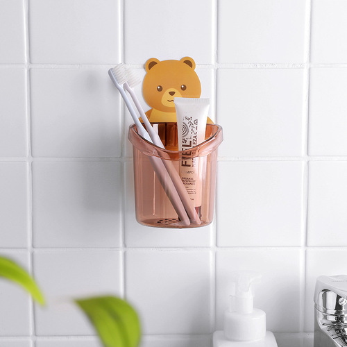 Bear Wall Sticky Cup Rack Drainage Toothbrush Rack Bathroom Wall Cup Sticker Wall Holder Storage Cup Sticky Storage Hanging