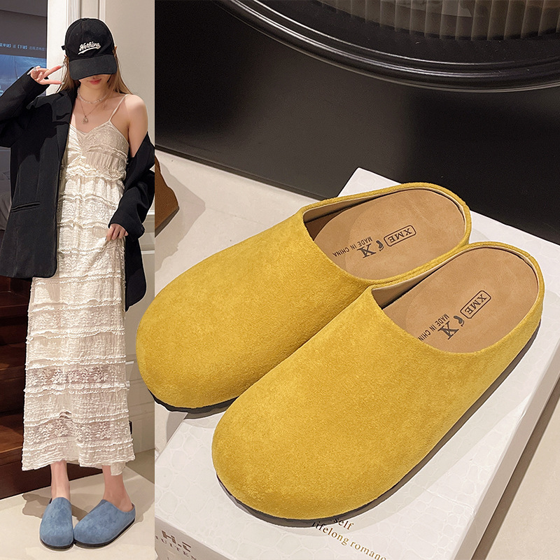 Casual Thick Soled Slippers For Women Retro Closed Toe Slip Ons_voghion.com