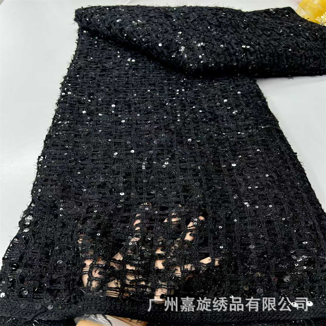 Otoño y invierno nuevo pequeño viento fragante tejido agujero sequinilla tela bordada fresca chaleco verde tela de moda vestido
