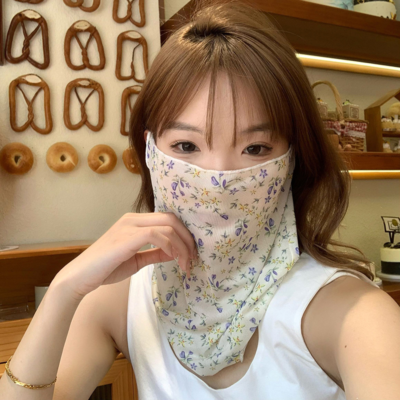 Máscara de protección solar, protección para el cuello, estilo fino de verano, nueva máscara de impresión de todo fósforo, bicicleta al aire libre, conducción, máscara de oreja colgante
