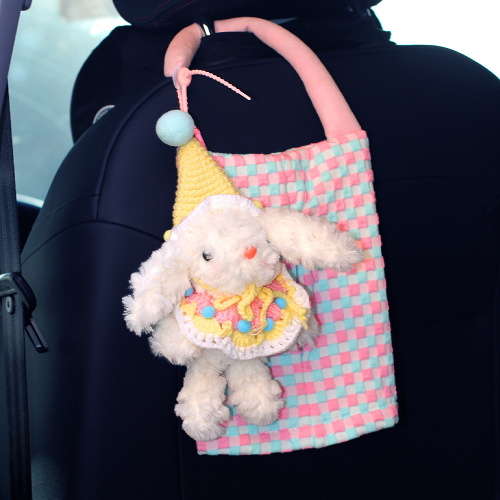 Lindo conejo, toalla de papel de coche, bolsa colgante, caja de cartón para coche, asiento interior, almacenamiento 2025, nueva muñeca colgante image 6