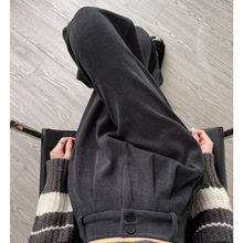 灰色西装裤女秋季2025新款灯芯绒裤子雪尼尔阔腿裤