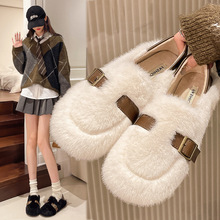 搭扣毛毛鞋女2025秋冬季新款加绒一脚蹬孕妇软底保暖舒适豆豆单鞋