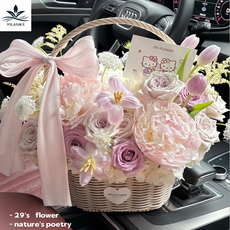 Cestas de flores francesas tejidas a mano cestas de plástico de caña pastorales de viento de caña tejidas de mano cestas de flores salón de flores cestas de flores