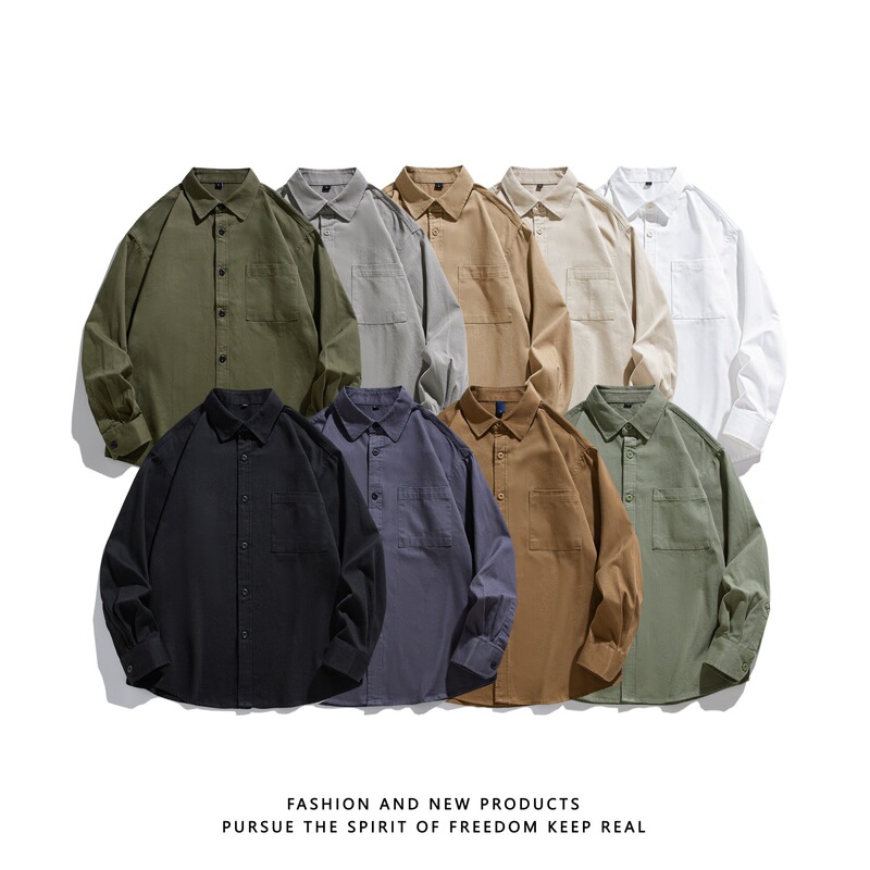 vintage American Style Long-sleeved Shirt Men's Spring Japanese Style Retro Tooling Jacket Hong Kong Style Trendy Casual Top Clothes