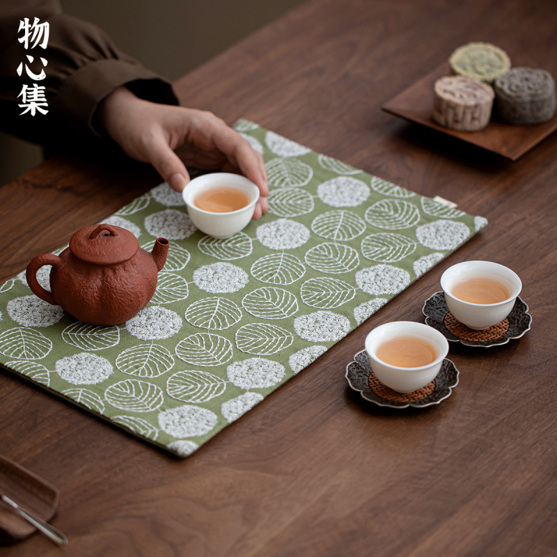 物心集苎麻棉绣花布法式田园风时装杯垫餐桌垫装饰餐布艺刺绣茶席|undefined