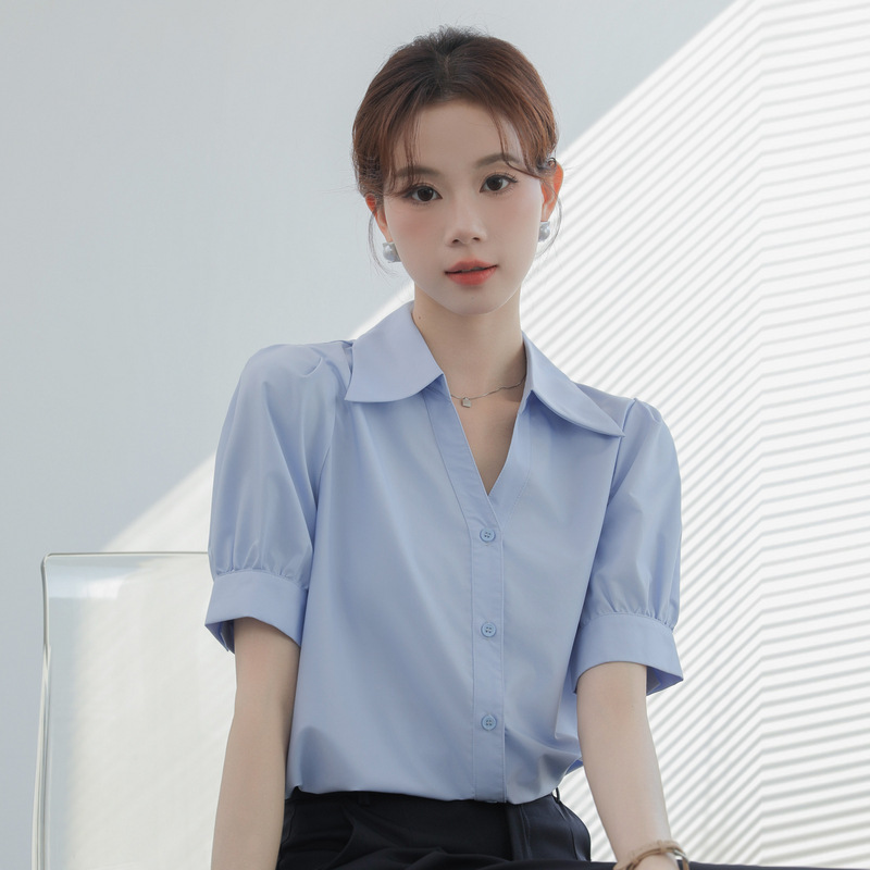 White Professional Shirt for Women, Summer 2026, Short-Sleeve Formal Wear with a Unique Design, Stylish and Elegant for Ladies, Interview Shirt with Skull Motif White Professional Shirt for Women, Summer 2026, Short-Sleeve Formal Wear with a Unique Design, Stylish and Elegant for Ladies, Interview Shirt with Skull Motif