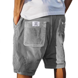 2025 Europe and the United States new cross-border foreign trade men's fashion American multi-pocket embroidery logo vintage corduroy shorts