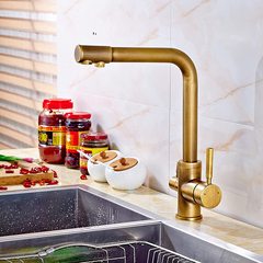 Manufacturer cross-border brass antique three-in-one purification faucet electroplated black gold kitchen mixed water filter faucet