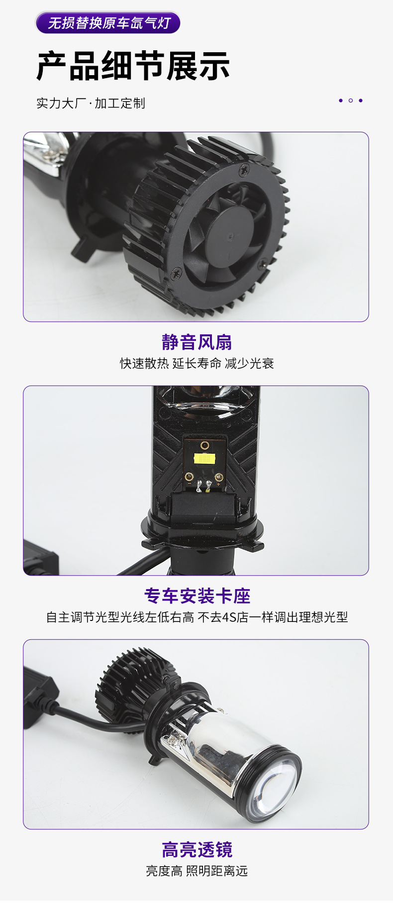 LED car lens headlight Y6H4 modified headlamp for motorcycles and electric vehicles, integrated high-brightness far and near light
