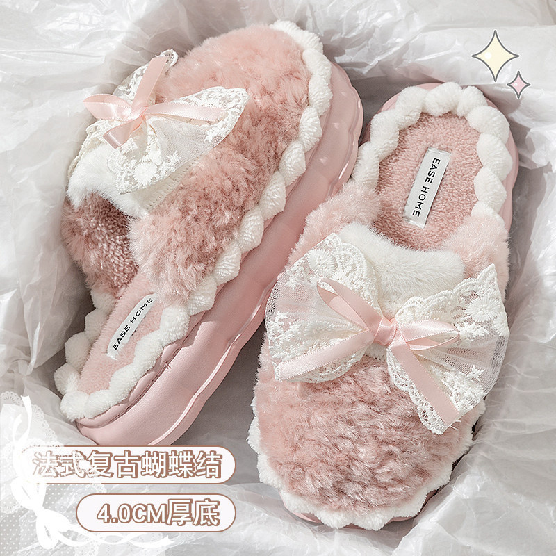 Women's 2026 New Autumn/Winter Indoor Home Bowknot Girly Style Warm Furry Slippers with a Soft Cushioning Feel Women's 2026 New Autumn/Winter Indoor Home Bowknot Girly Style Warm Furry Slippers with a Soft Cushioning Feel